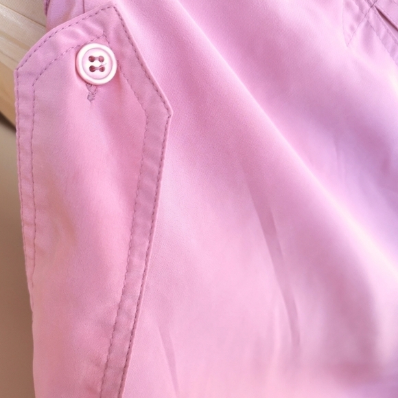 Vintage 80s Safari Style Silky Pink Blouse - Picture 3 of 7